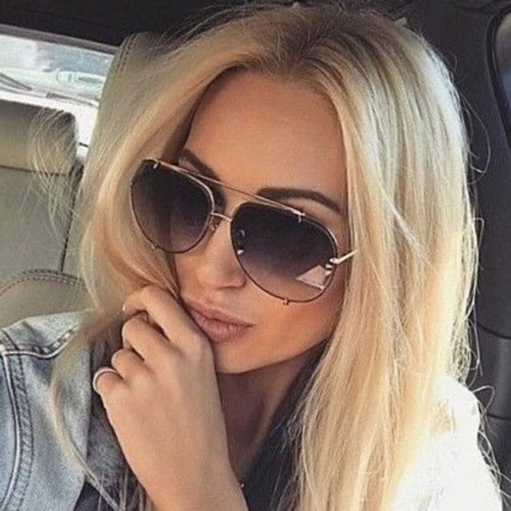 Sunglasses Gold Frame Fashion Rimless Gradient Black Lens Men Women Shades Trend